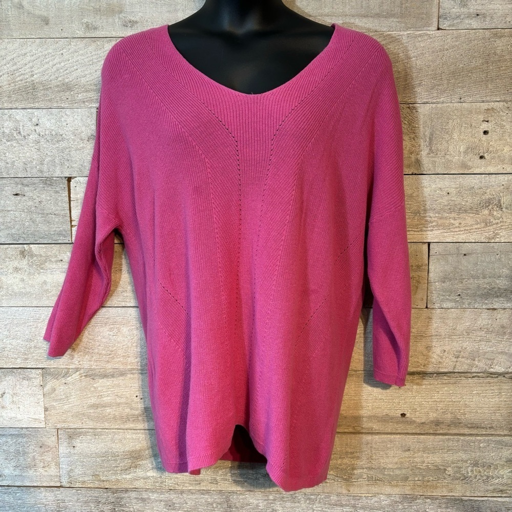 🛍️3/$30 Penmans women’s pink tight knit v-neck‎ dolman  sleeved sweater size XL